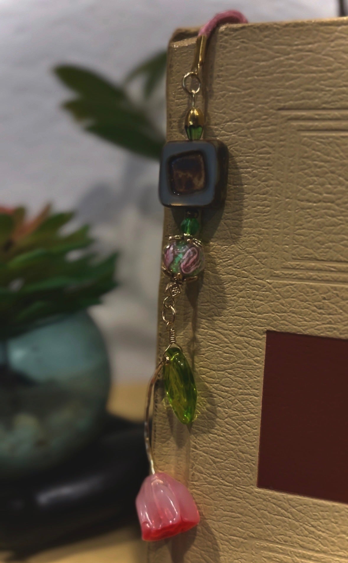 Pink Floral Bookmark Charm